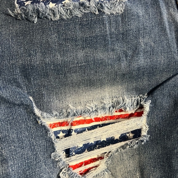 TRES CHIC patriotic distressed denim blend biker shorts S M L - Picture 11 of 11